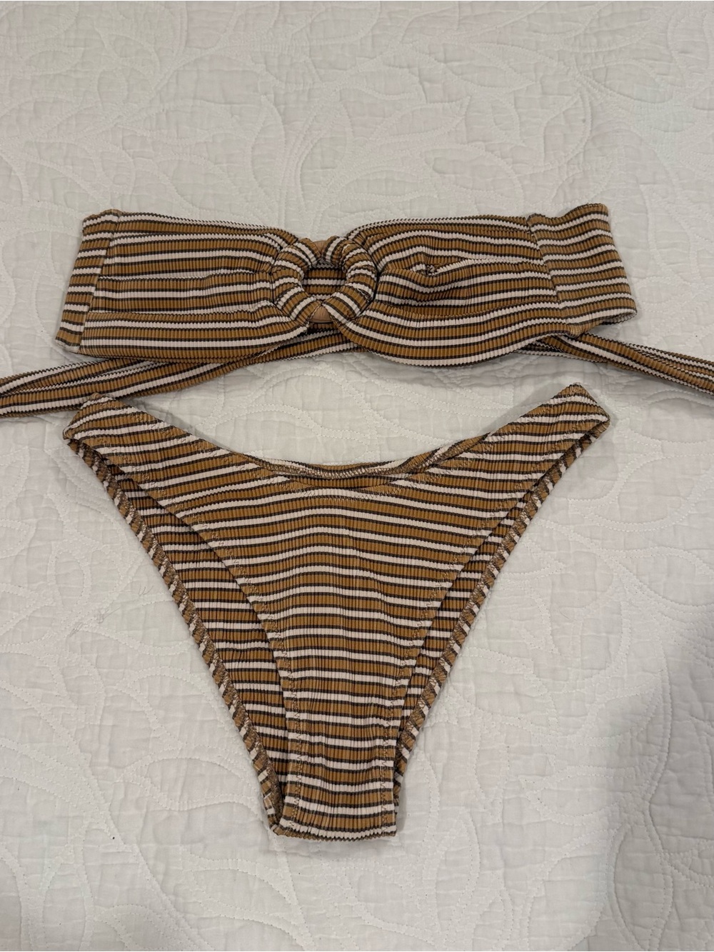 Honey Swim Hazel Ribbed Striped Bandeau Bikini Set